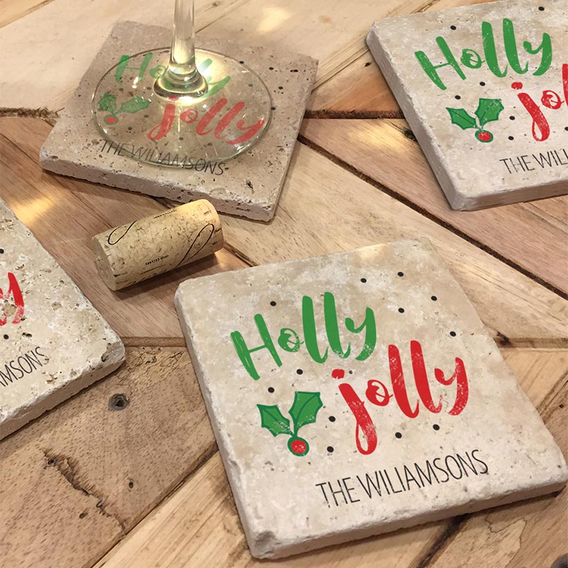 Personalized Christmas Travertine Coaster Set of 4 - Image 13