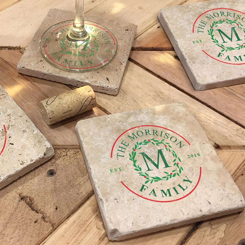 Personalized Christmas Travertine Coaster Set of 4 - Image 3