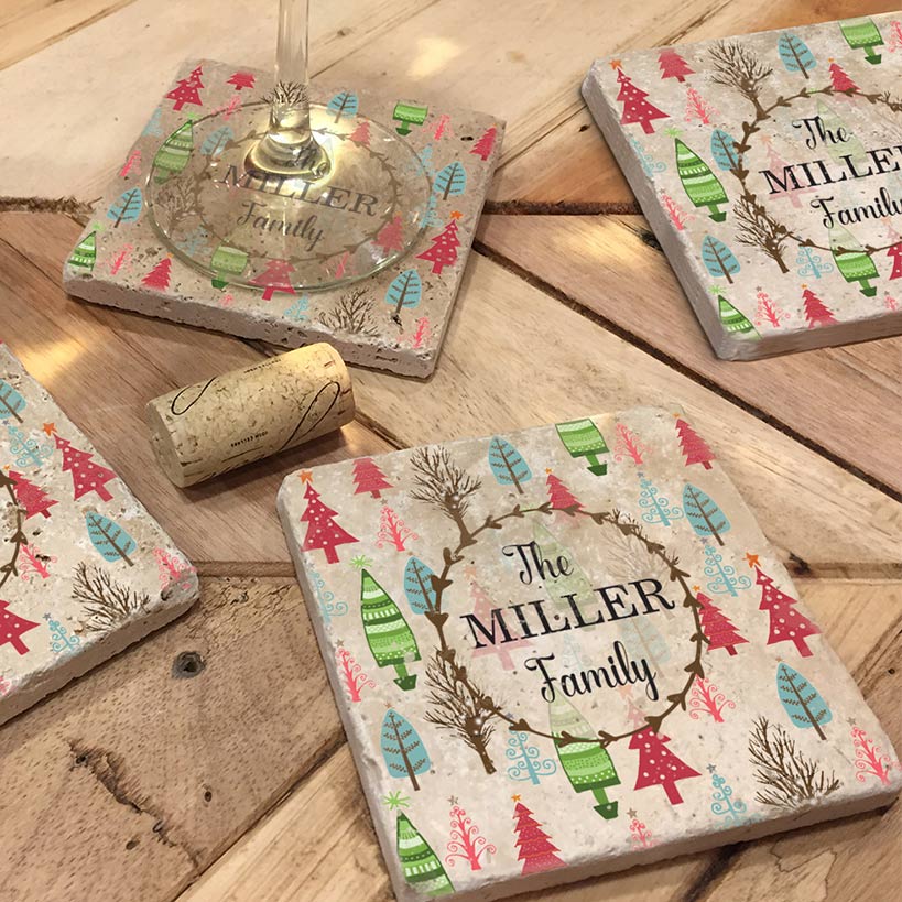 Personalized Christmas Travertine Coaster Set of 4 - Image 7