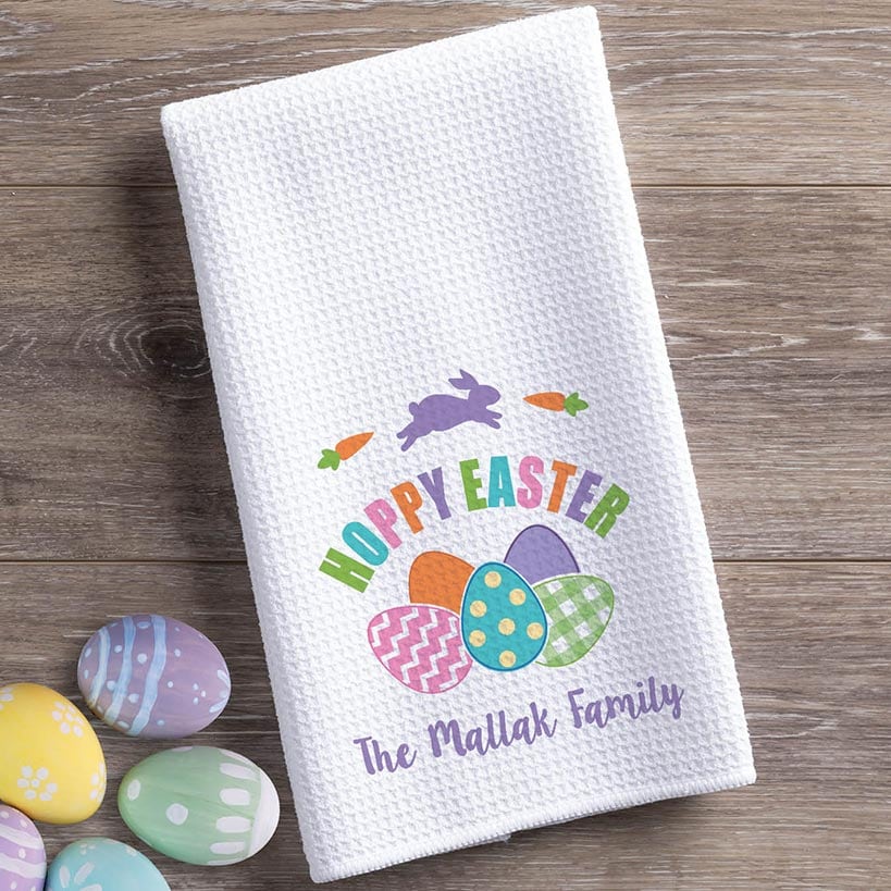 Personalized Colorful Hoppy Easter Tea Towel - Image 3