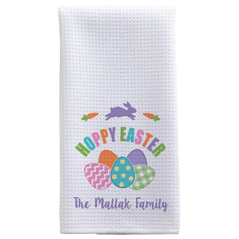 Personalized Colorful Hoppy Easter Tea Towel - Image 4