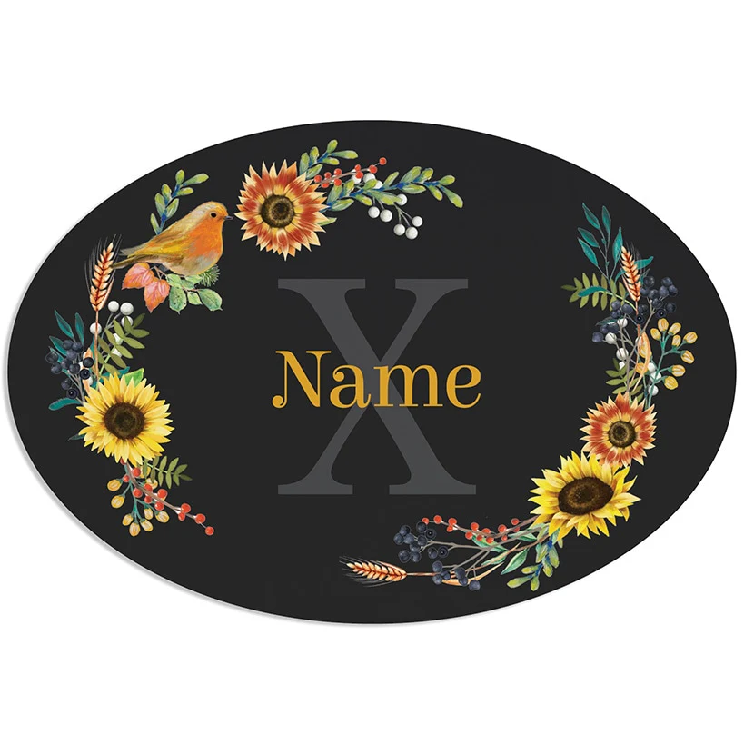 Personalized Fall Floral Name & Initial Wreath Hanger or Oval Metal Plaque - Image 4