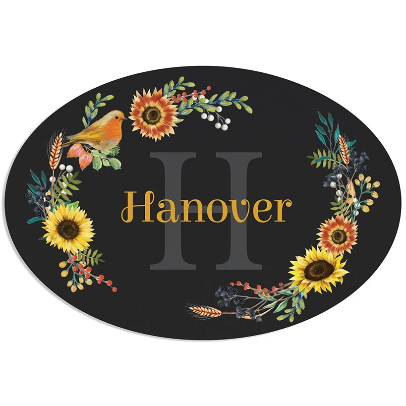Personalized Fall Floral Name & Initial Wreath Hanger or Oval Metal Plaque - Image 6