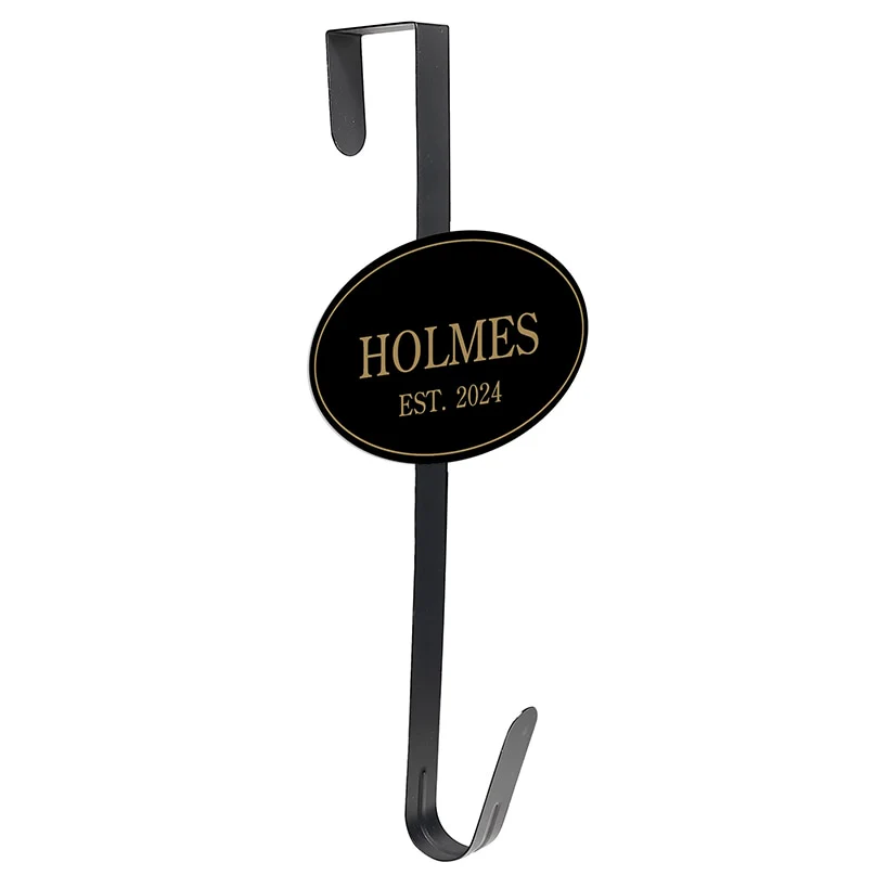 Personalized Family Name Black and Gold Wreath Hanger or Oval Plaque - Image 5