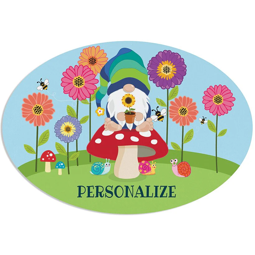 Personalized Floral Gnome Wreath Door Hanger or Oval Plaque - Image 4
