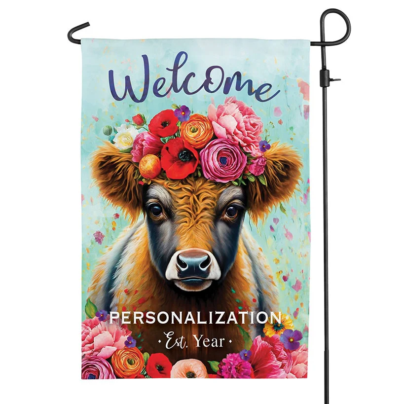 Personalized Floral Highland Cow Welcome Garden Flag - Image 3