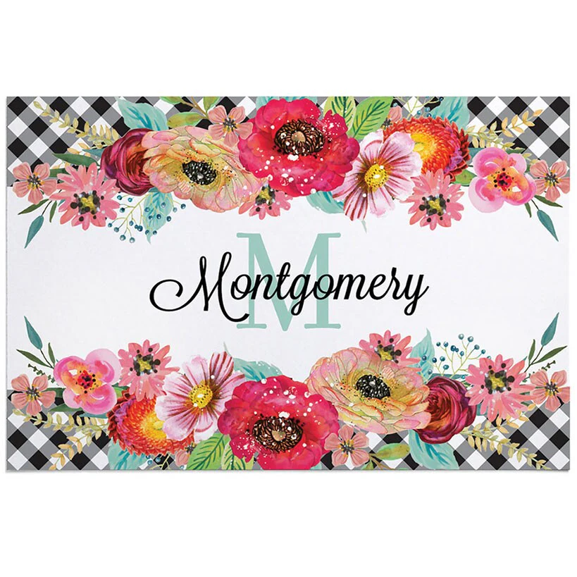 Personalized Gingham Check Floral Doormat - Image 4