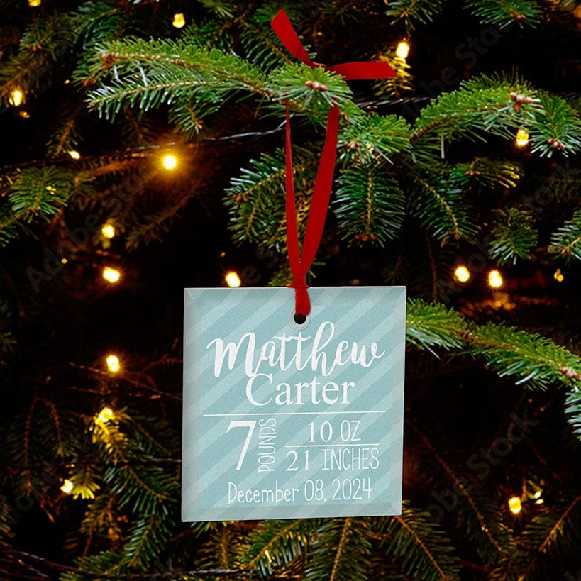 Personalized Glass Christmas Ornament Boy Announcement