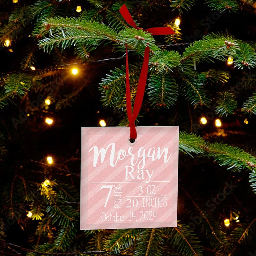 Personalized Glass Christmas Ornament Girl Baby Announcement