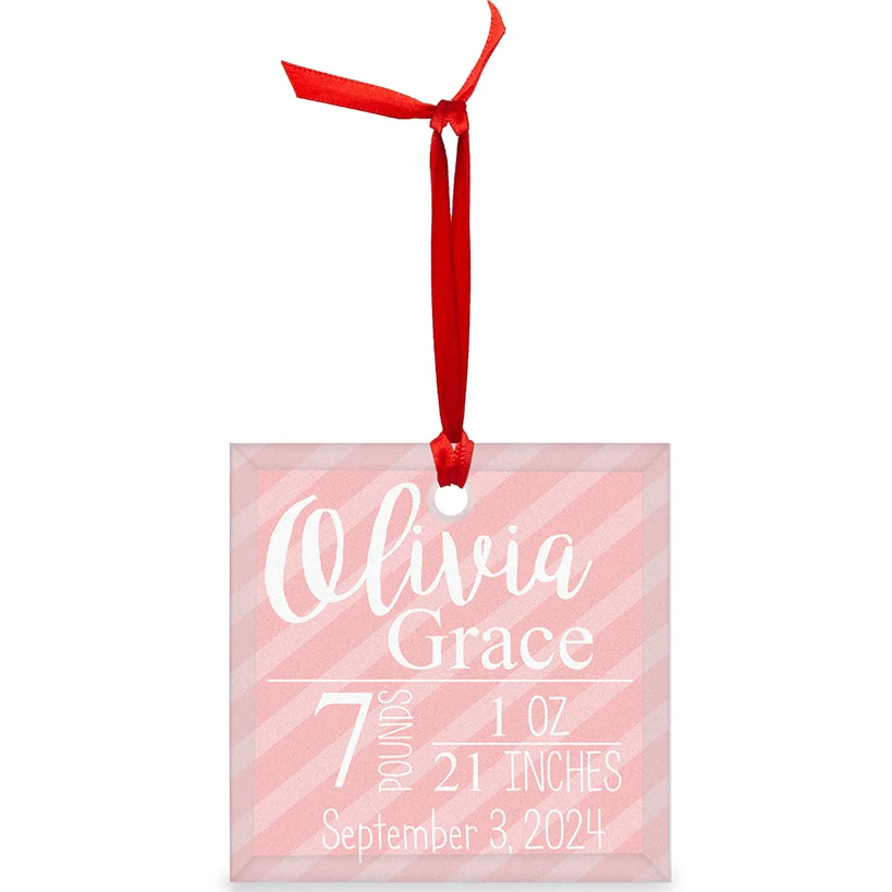 Personalized Glass Christmas Ornament Girl Baby Announcement - Image 2