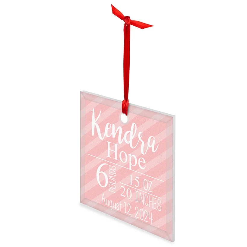 Personalized Glass Christmas Ornament Girl Baby Announcement - Image 3
