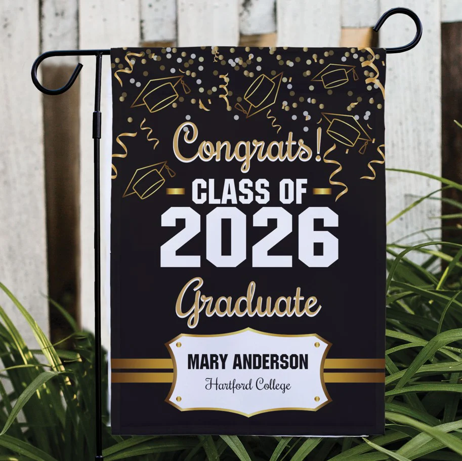 Personalized Gold Confetti Graduation Double-Sided Garden Flag - Image 2