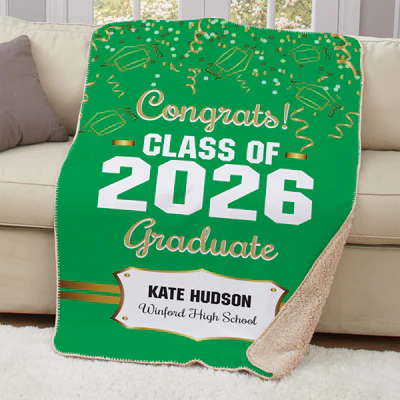 Personalized Gold Confetti Graduation Throw Blanket - Image 4