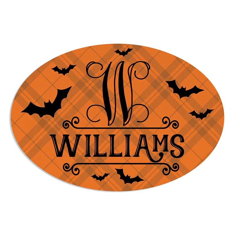 Personalized Halloween Bats Door Wreath Hanger or Oval Metal Plaque - Image 6