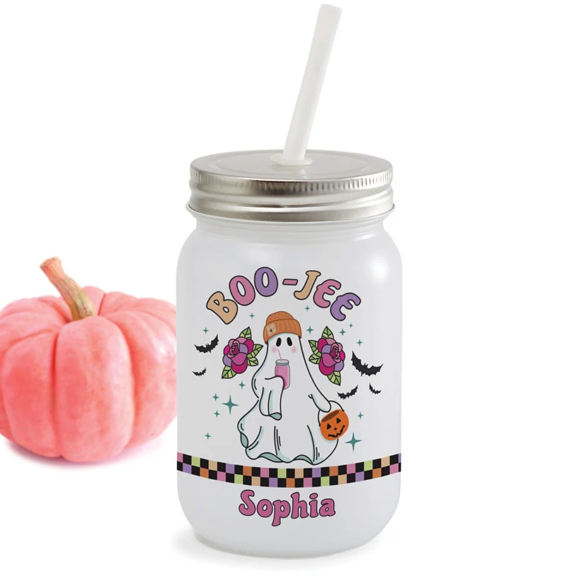 Personalized Halloween Boo-Jee Ghost Frosted Mason Jar - Image 2