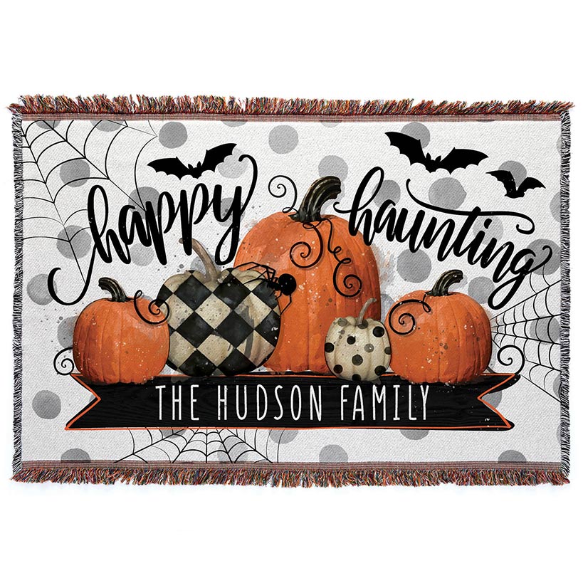 Personalized Halloween Happy Haunting Fringe Blanket - Image 3