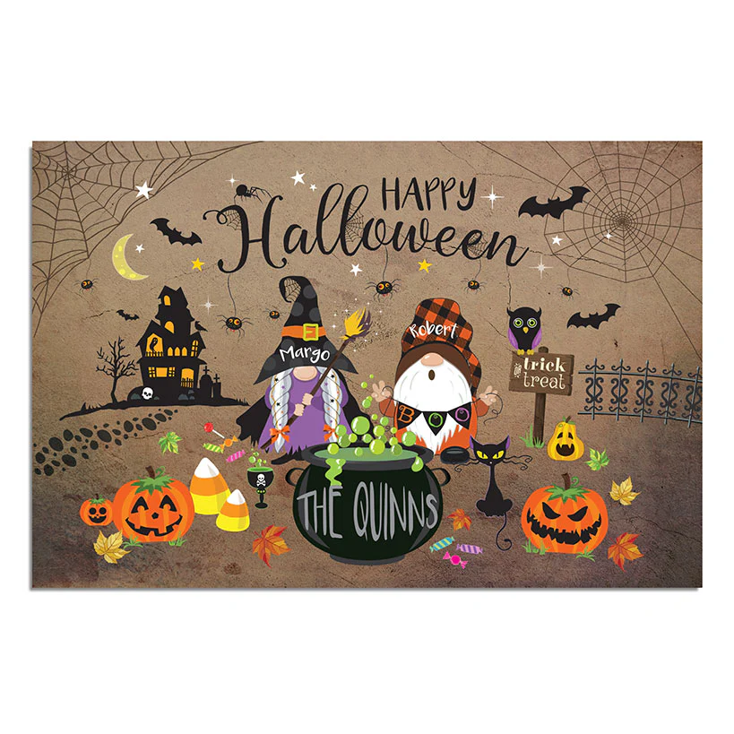 Personalized Halloween Spooky Gnome Family Doormat - Image 2