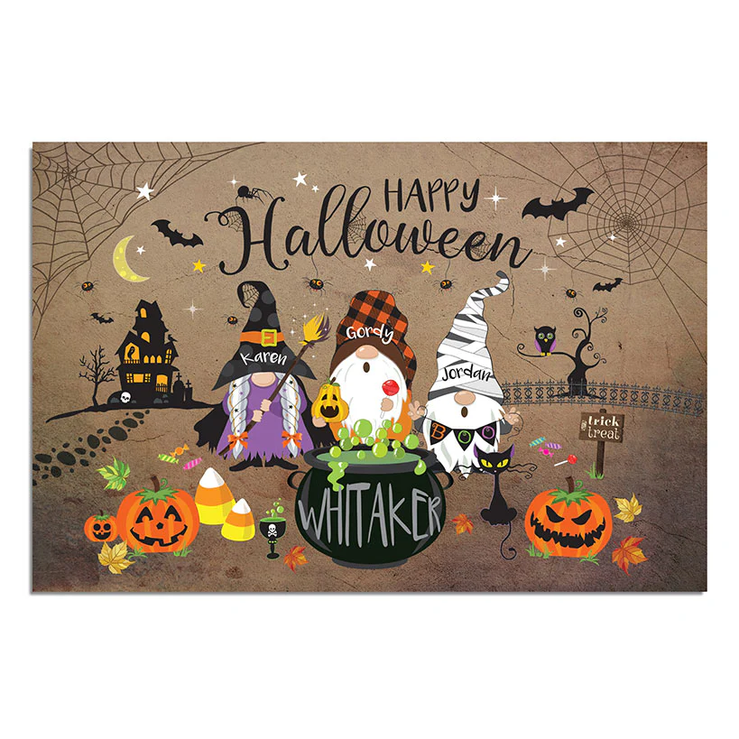 Personalized Halloween Spooky Gnome Family Doormat - Image 3