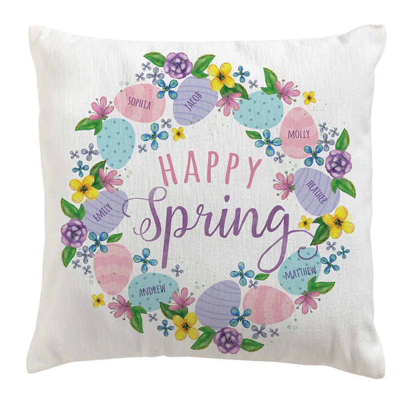 Personalized Happy Spring Wreath Pillow - Image 3