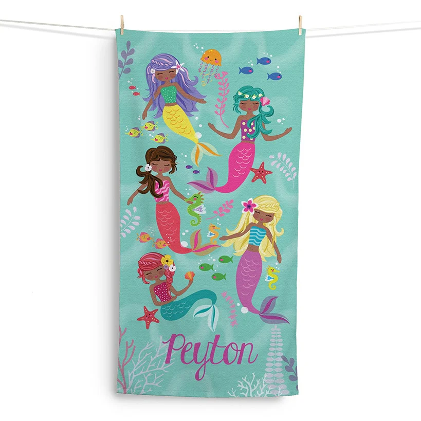 Personalized Mermaids Velour Beach Towel - Image 3