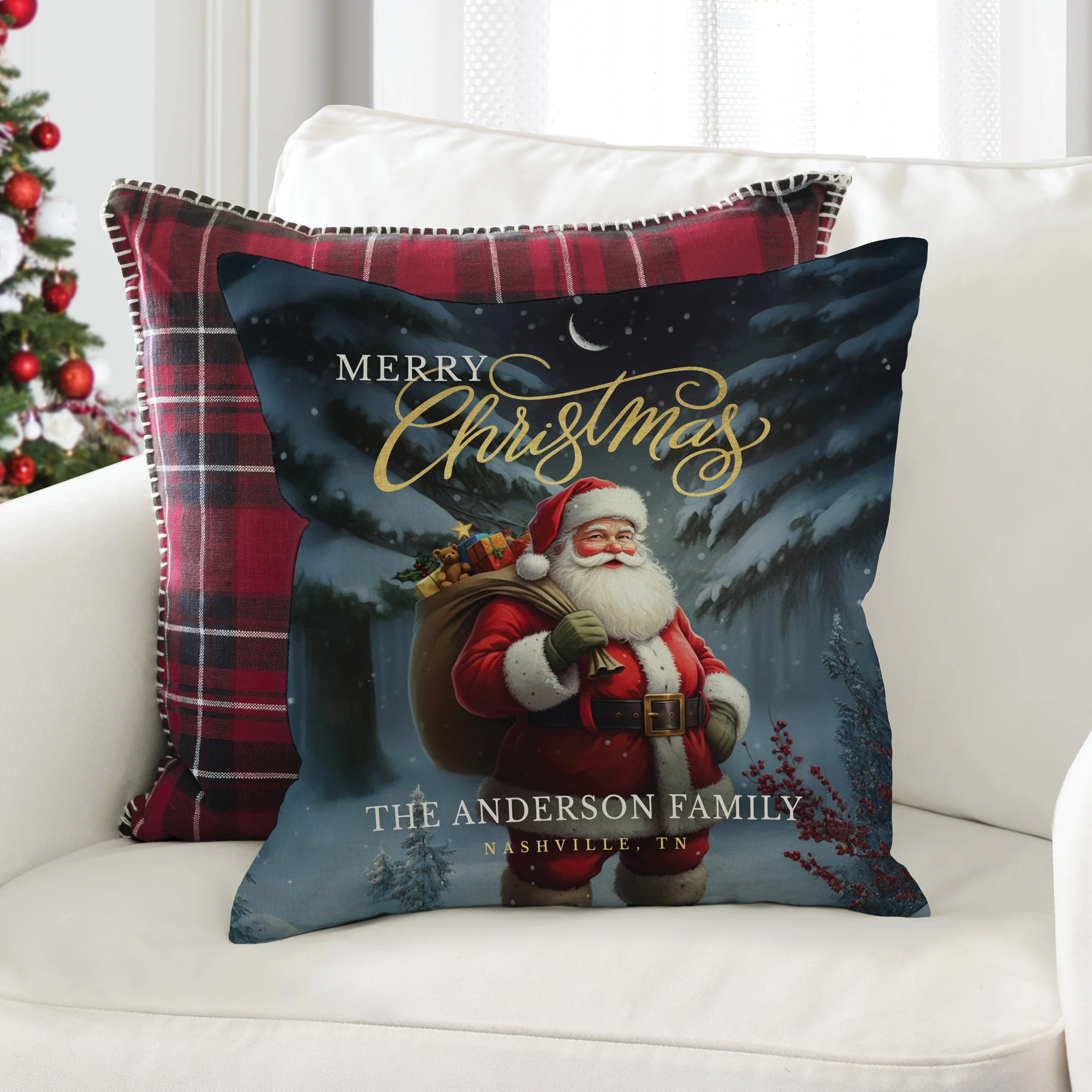 Personalized Merry Christmas Santa 14" Throw Pillow