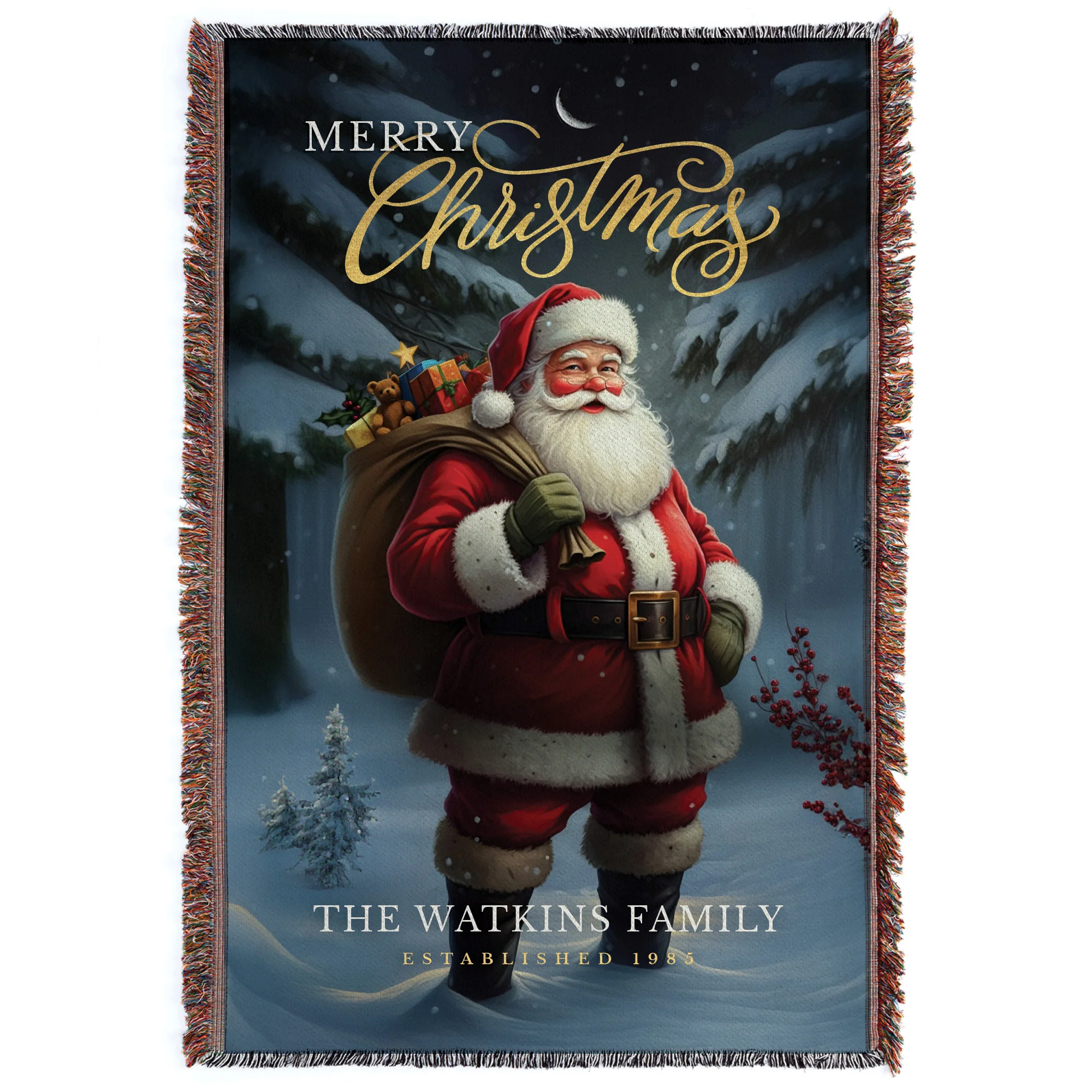 Personalized Merry Christmas Santa Fringe Throw Blanket - Image 2