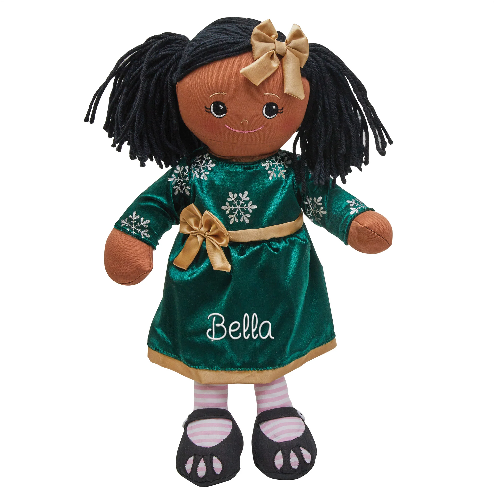Personalized Rag Doll with Holiday Green Dress - Image 3