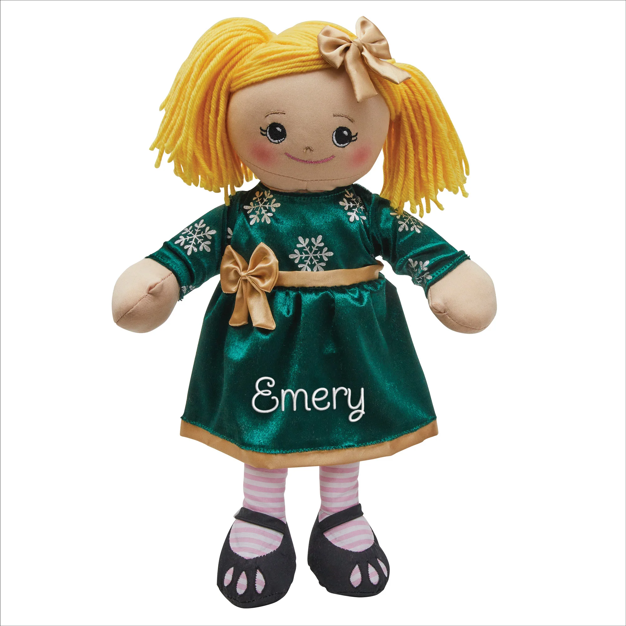 Personalized Rag Doll with Holiday Green Dress - Image 4