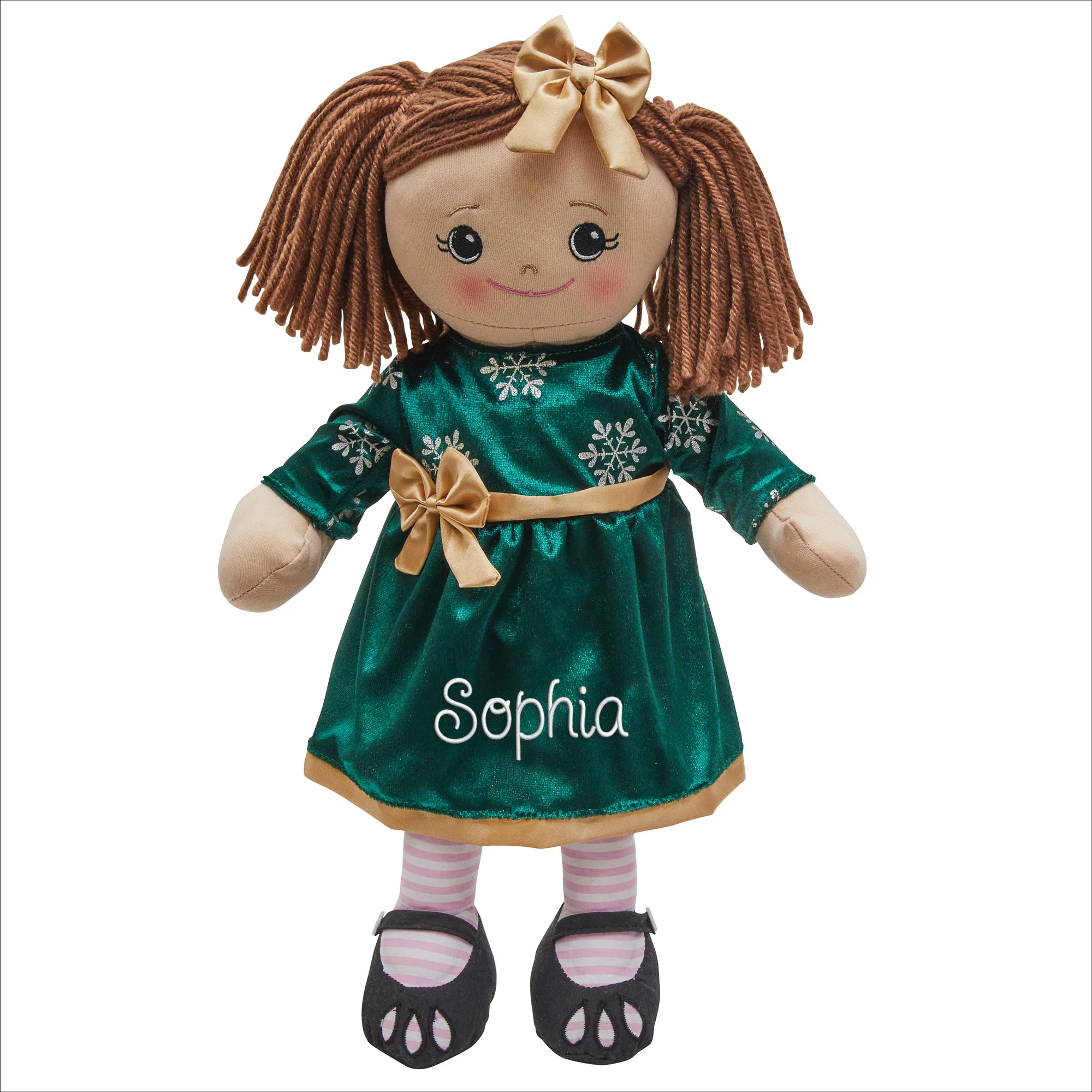 Personalized Rag Doll with Holiday Green Dress - Image 5