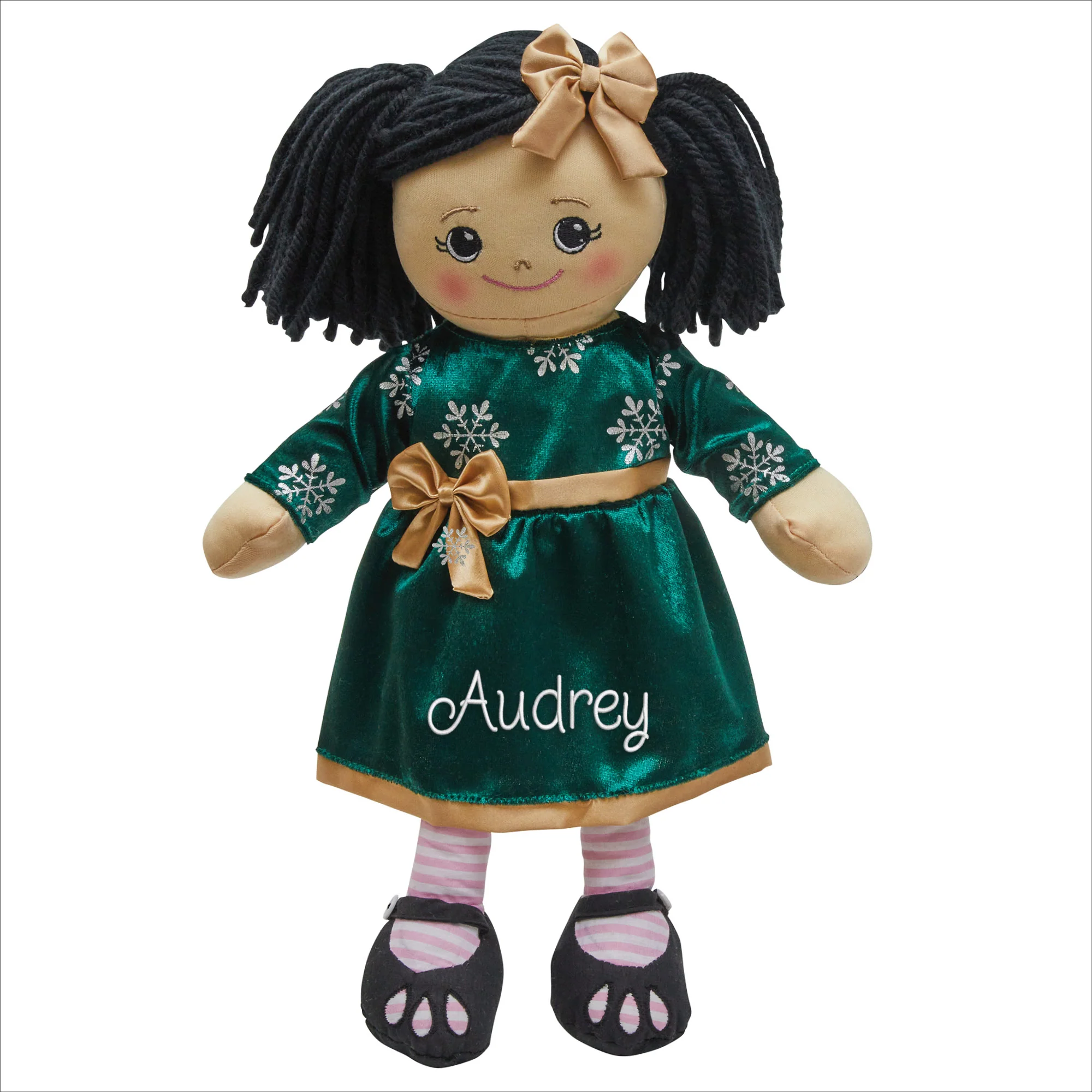 Personalized Rag Doll with Holiday Green Dress - Image 6