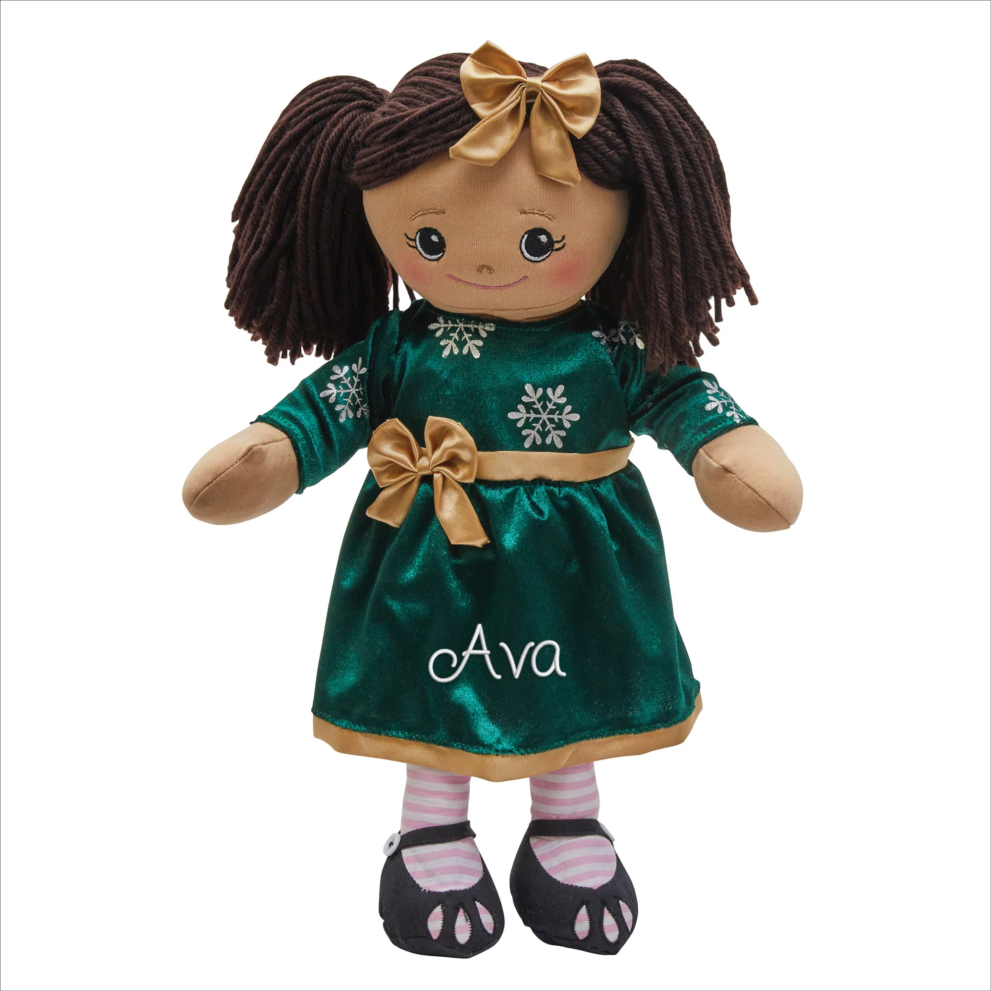 Personalized Rag Doll with Holiday Green Dress - Image 7