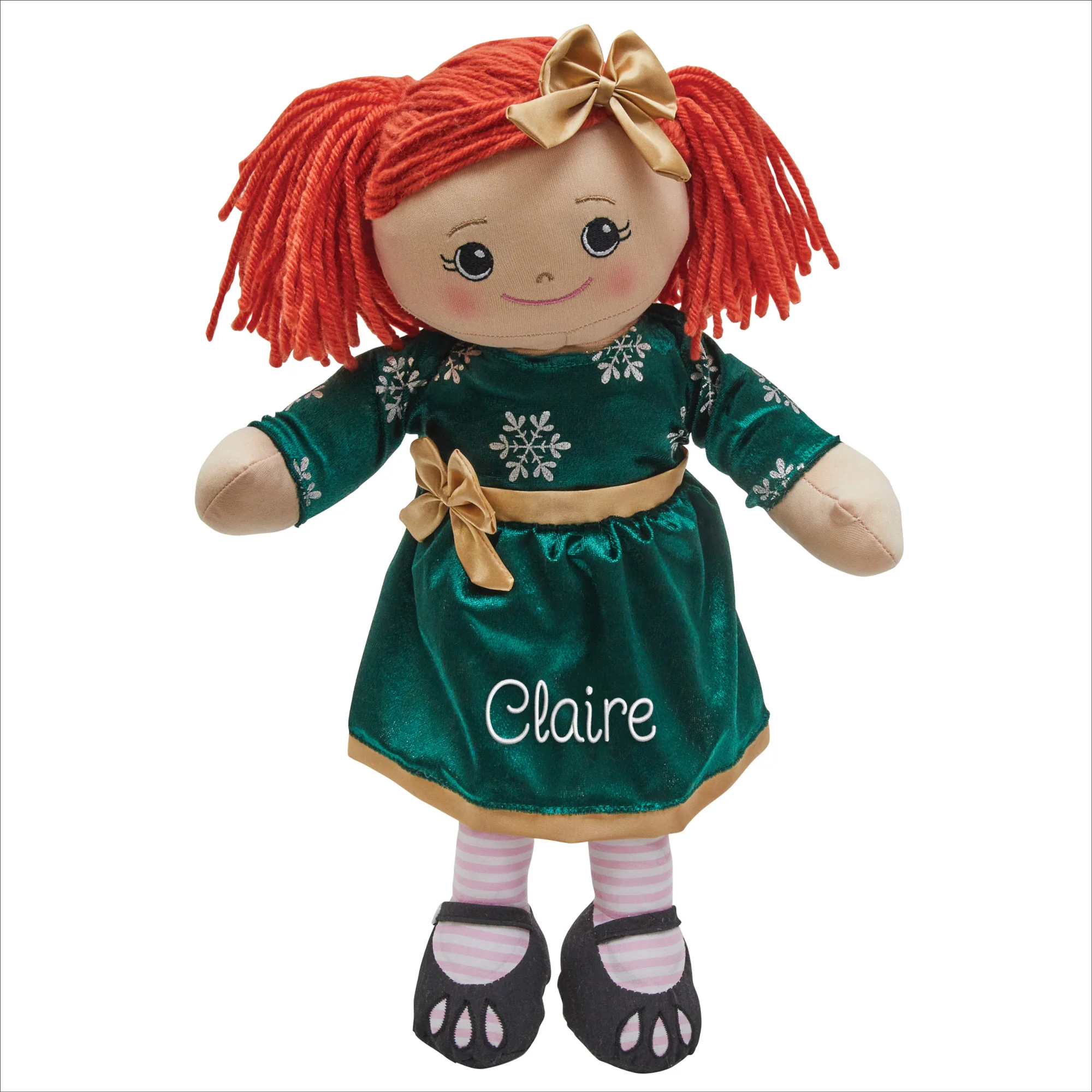 Personalized Rag Doll with Holiday Green Dress - Image 8