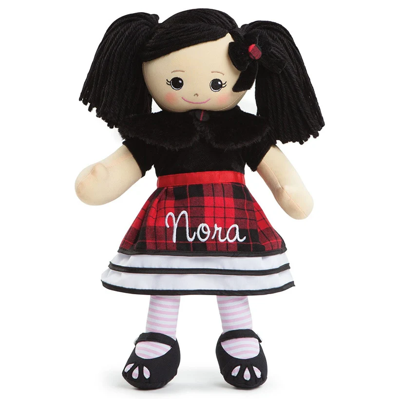 Personalized Rag Doll with Winter Plaid Dress - Image 4
