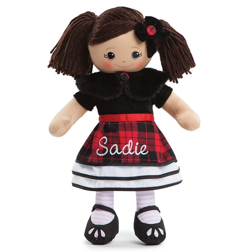 Personalized Rag Doll with Winter Plaid Dress - Image 5