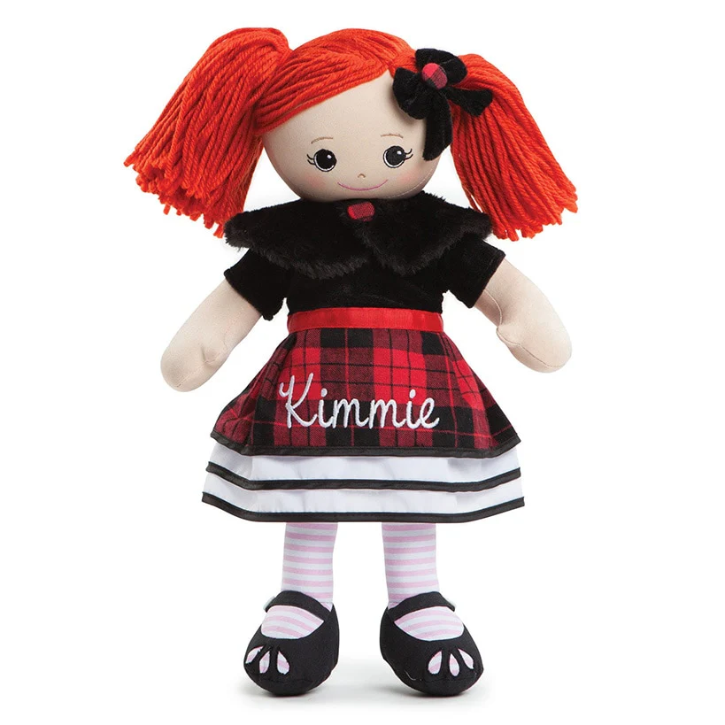 Personalized Rag Doll with Winter Plaid Dress - Image 6