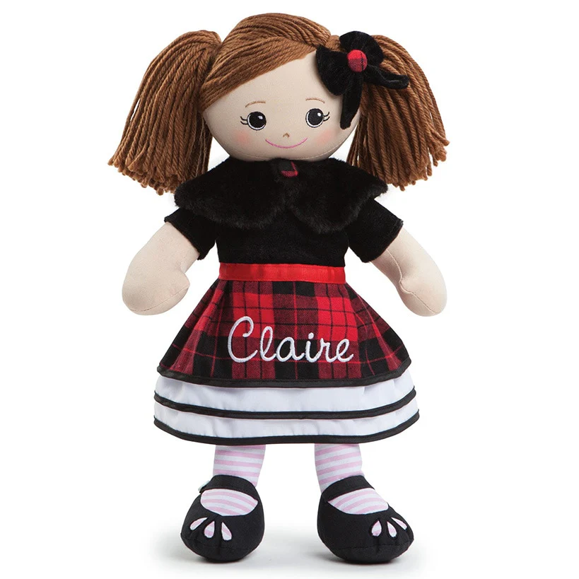 Personalized Rag Doll with Winter Plaid Dress - Image 7