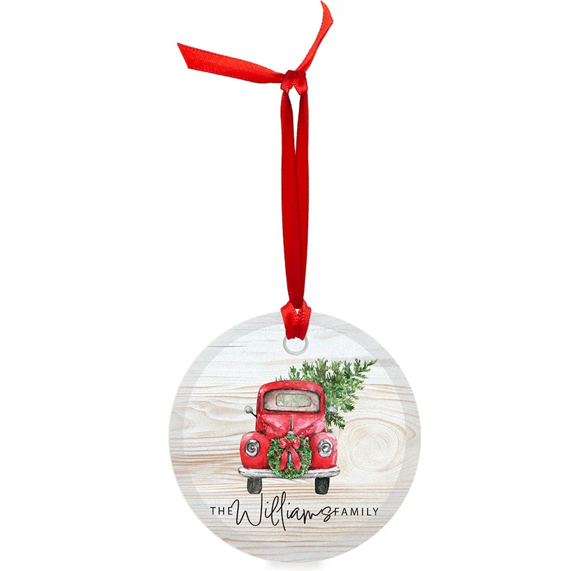 Personalized Red Truck Glass Ornament - Image 2