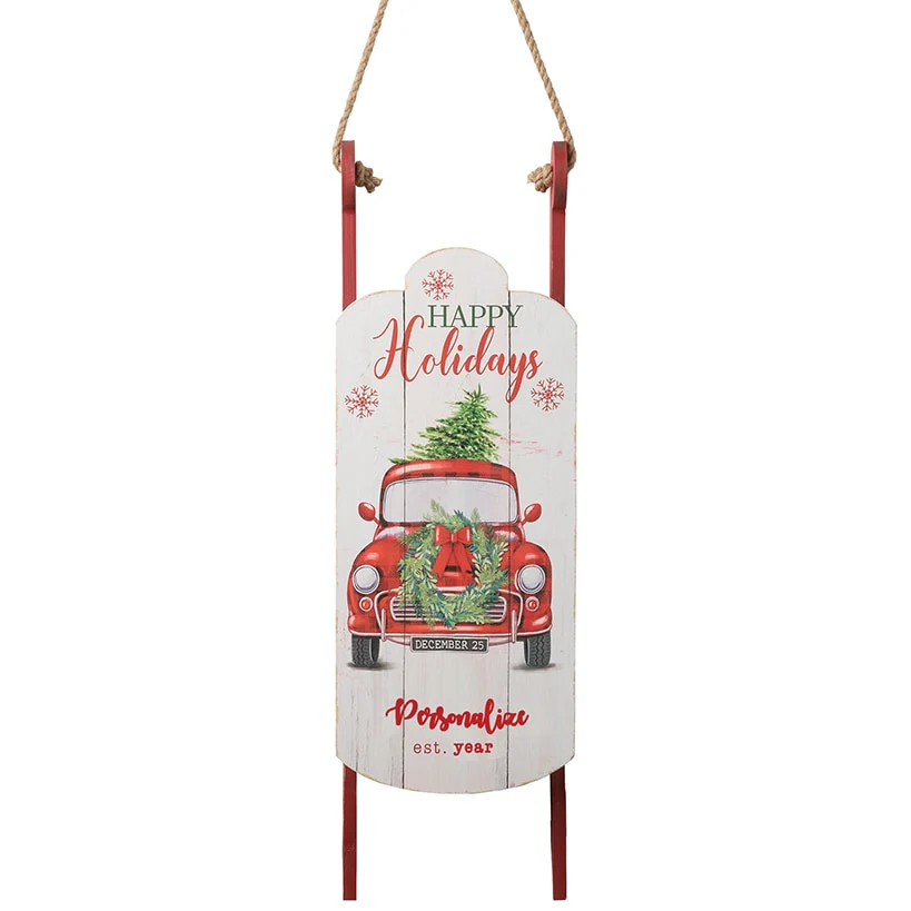 Personalized Red Truck Sled Decor - Image 2