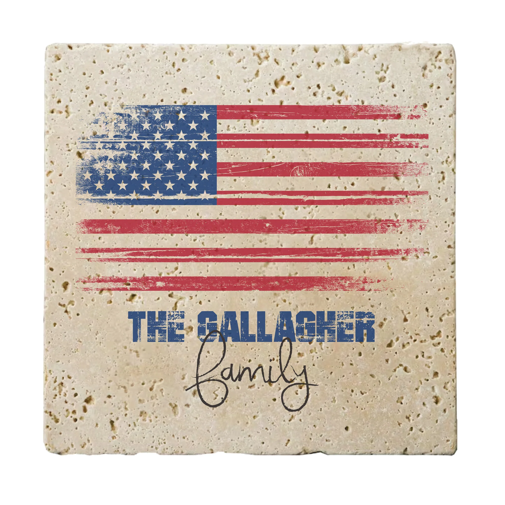 Personalized Set of 4 American Flag Travertine Coasters - Image 3
