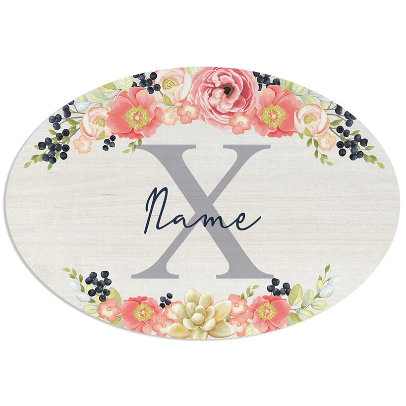Personalized Spring Floral Name and Initial Wreath Hanger or Oval Plaque - Image 4