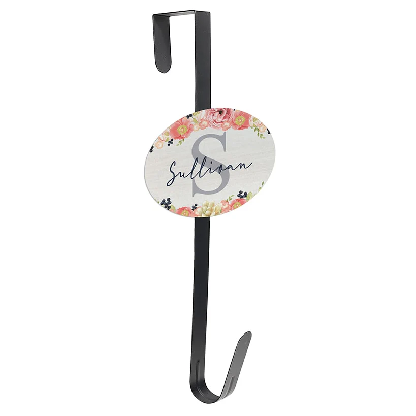 Personalized Spring Floral Name and Initial Wreath Hanger or Oval Plaque - Image 5