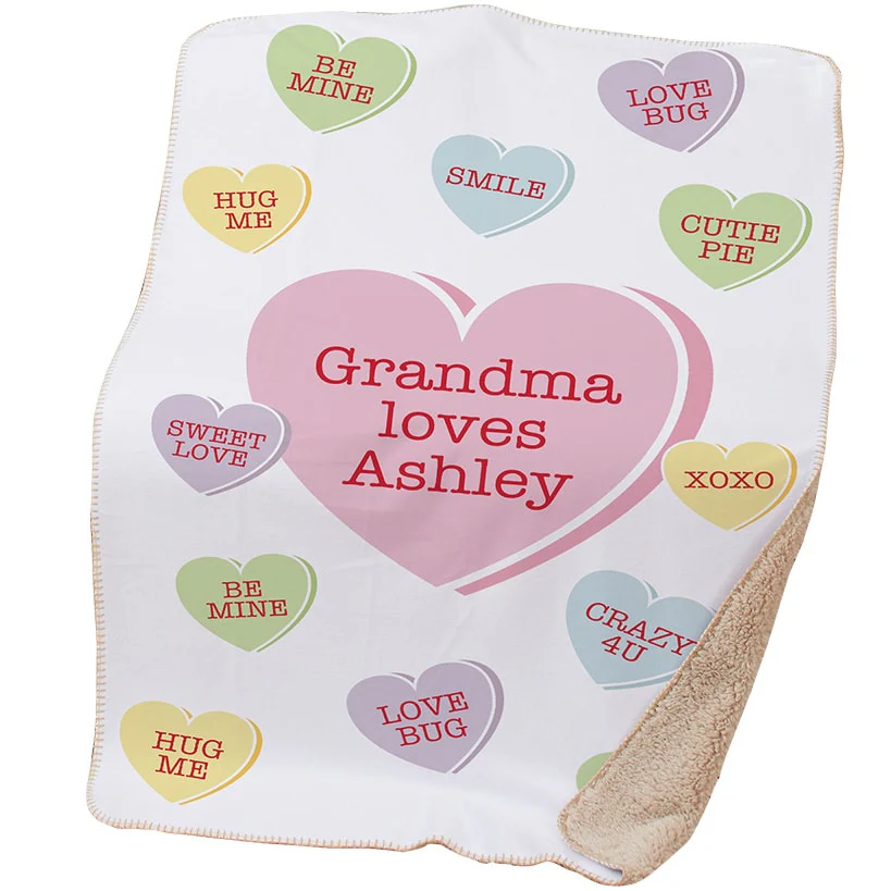 Personalized Valentine Conversation Hearts Sherpa Throw - Image 2