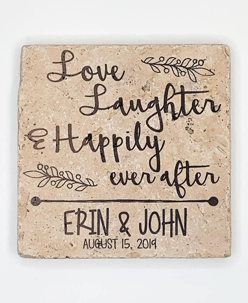 Personalized Wedding Travertine Stone Coaster Set of 4 - Image 3