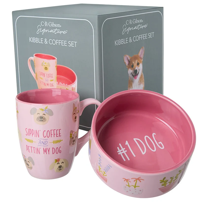 Pet Lover Dog Bowl and Coffee Mug Matching Gift Set