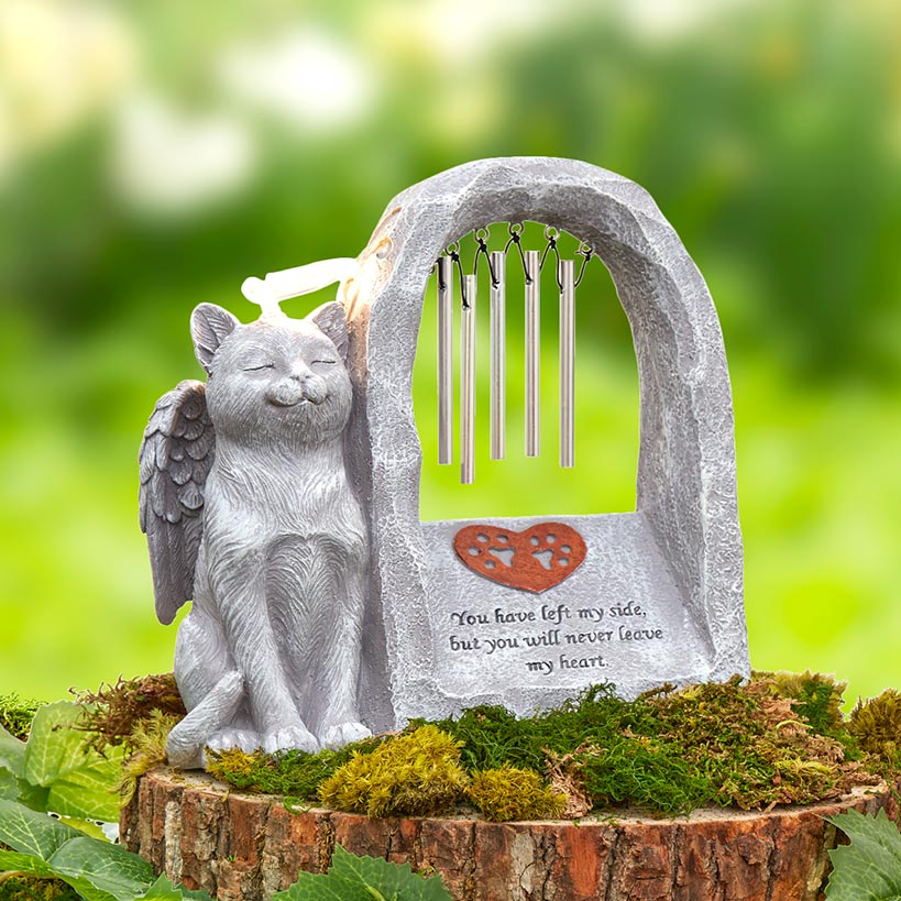 Pet Memorial Statue Solar with Chimes and Lighted Halo Dog or Cat - Image 3
