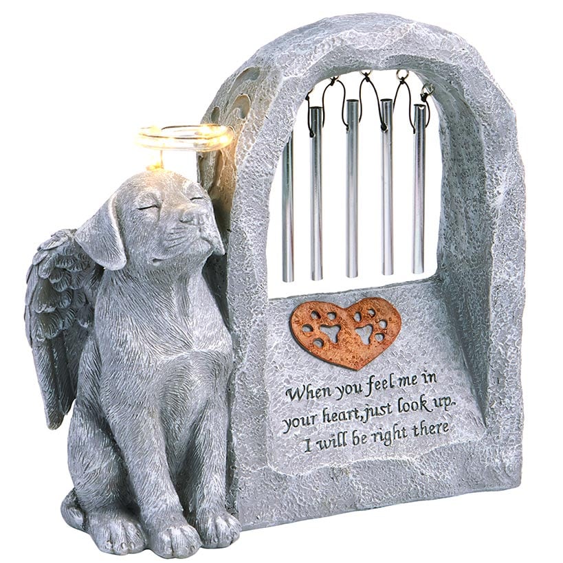 Pet Memorial Statue Solar with Chimes and Lighted Halo Dog or Cat - Image 4