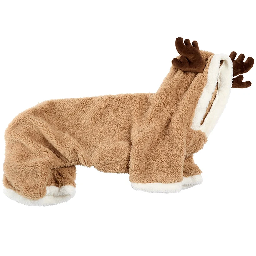 Pet Santa Or Reindeer Plush Fabric Costume With Hood - Image 10