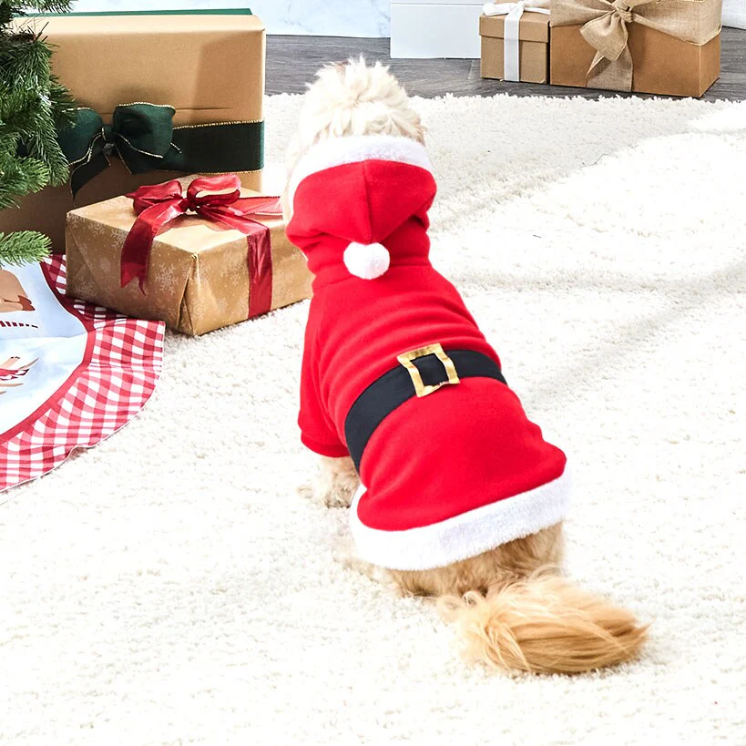 Pet Santa Or Reindeer Plush Fabric Costume With Hood - Image 3