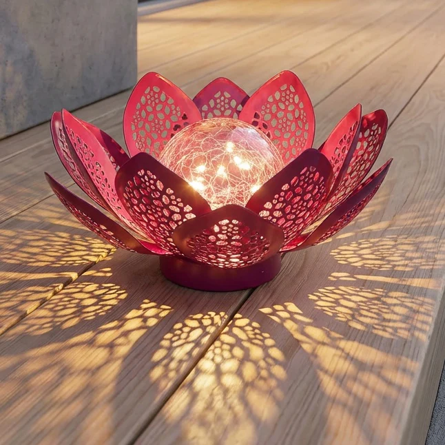 Pink Filigree Flower Solar Gazing Ball - Image 4