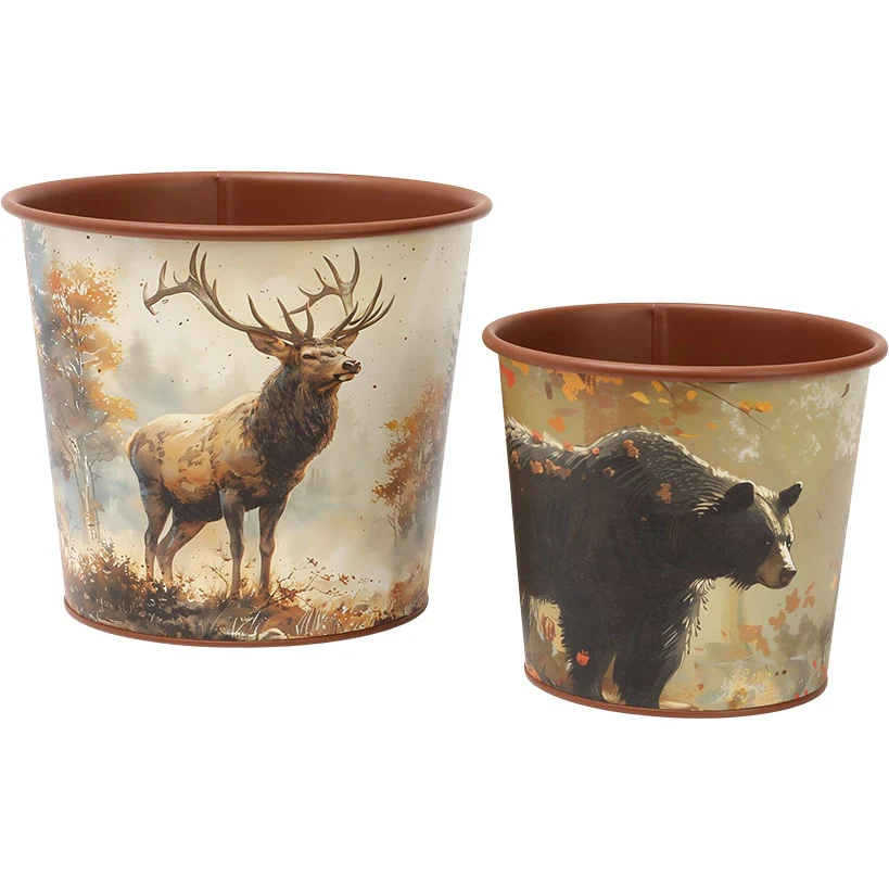 Planter Lodge Themed Decor In Large With Elk and Small With Bear - Image 3